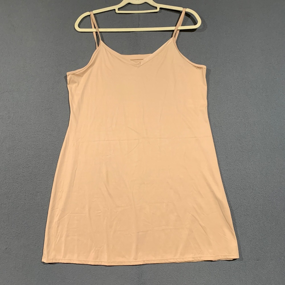 Vassarette Nude V-Neck Full Slip Dress 2XL 46 Spaghetti Strap Beige Stretch SOFT